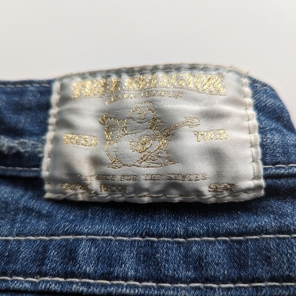 True Religion SandBlasted Bling Button Low-Rise Bootcut Blue Jeans Rivets- sz 26 - Picture 3 of 10